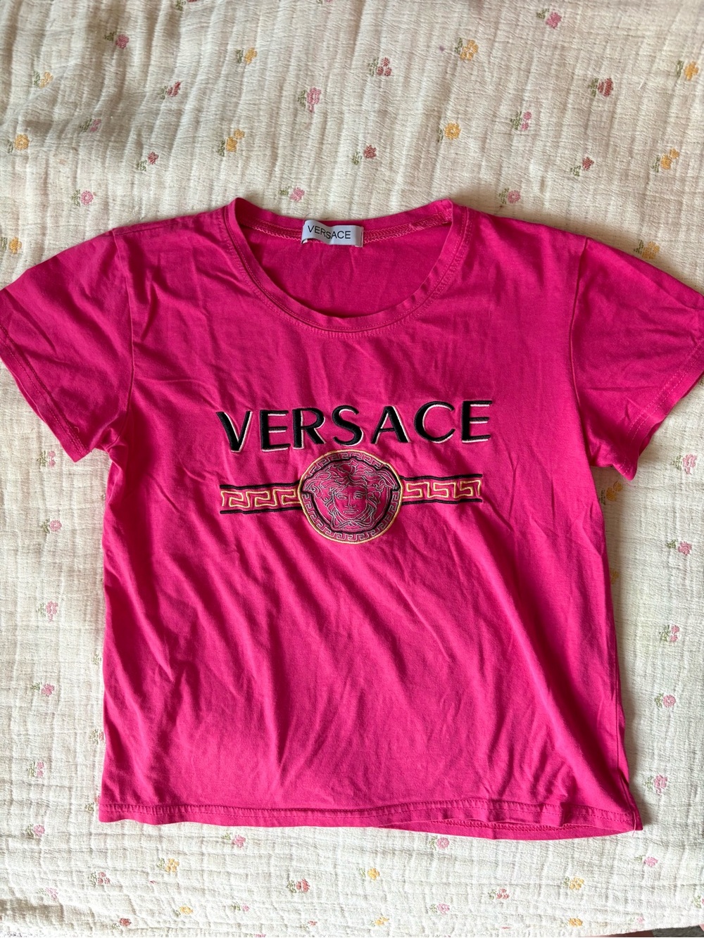 Y2K 2000’s Versace Pink Logo Tee with embroidered logo